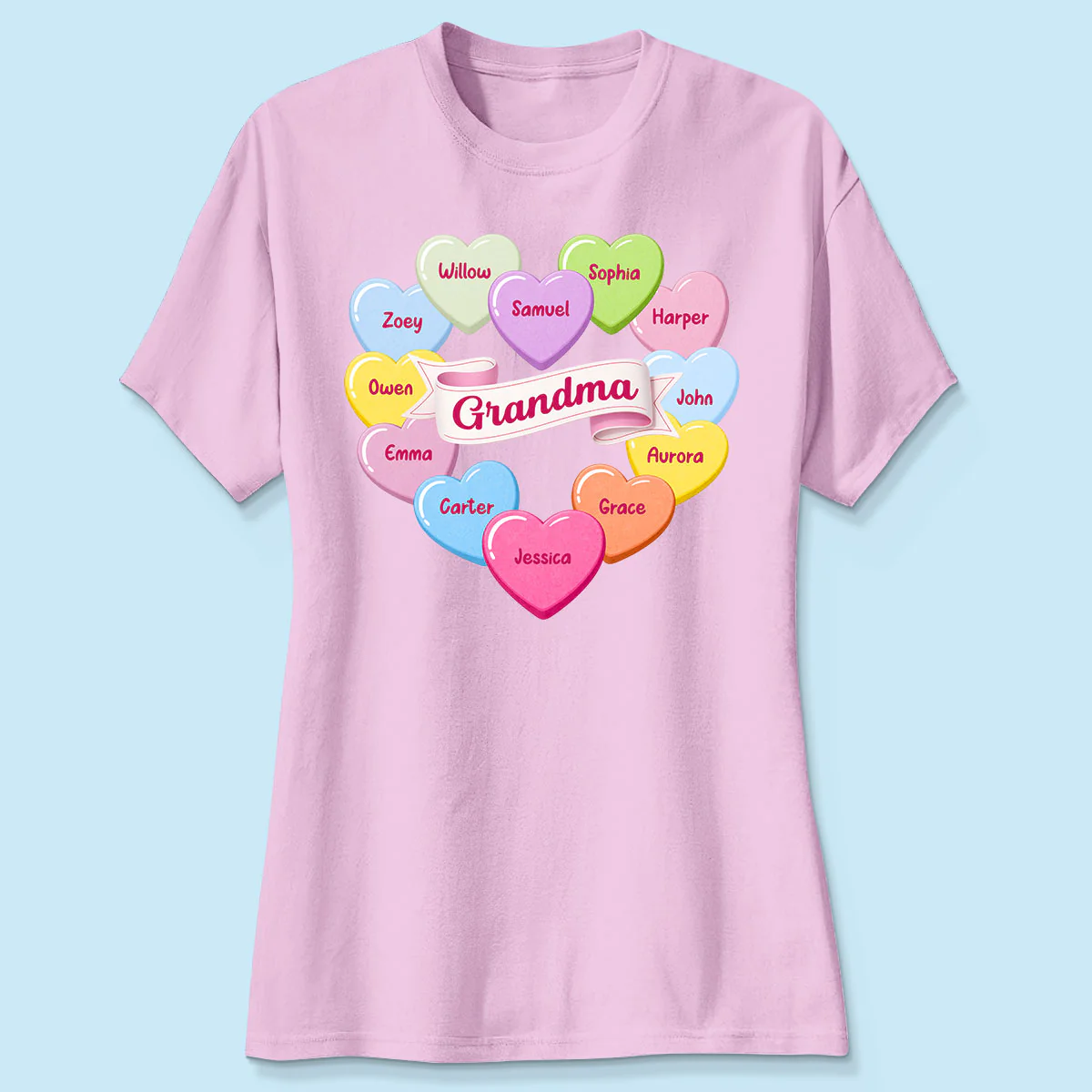 Grandma's Sweethearts Conversation Hearts Grandkids Names Valentine's Day - Personalized Shirt - Image 6