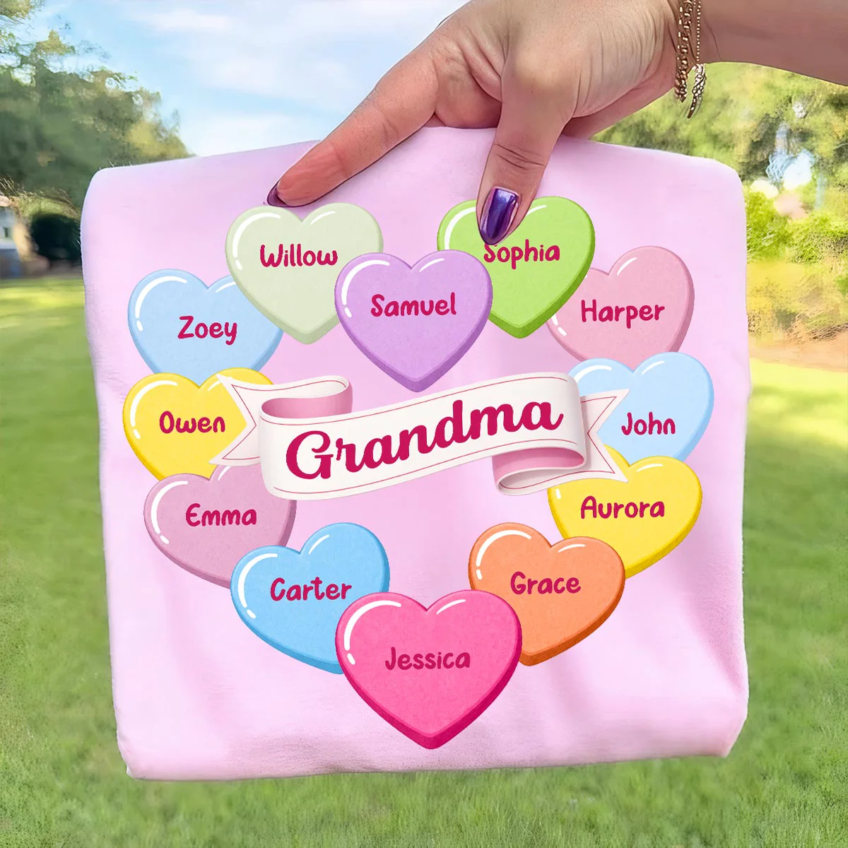 Grandma's Sweethearts Conversation Hearts Grandkids Names Valentine's Day - Personalized Shirt - Image 8