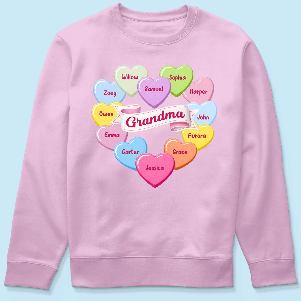 Grandma's Sweethearts Conversation Hearts Grandkids Names Valentine's Day - Personalized Shirt - Image 9