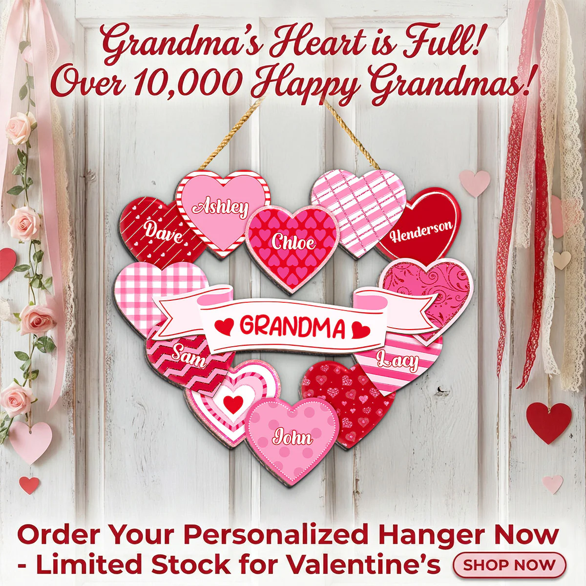 Grandma's Sweethearts Coquette Valentine's Day - Personalized Door Hanger Sign - Image 4