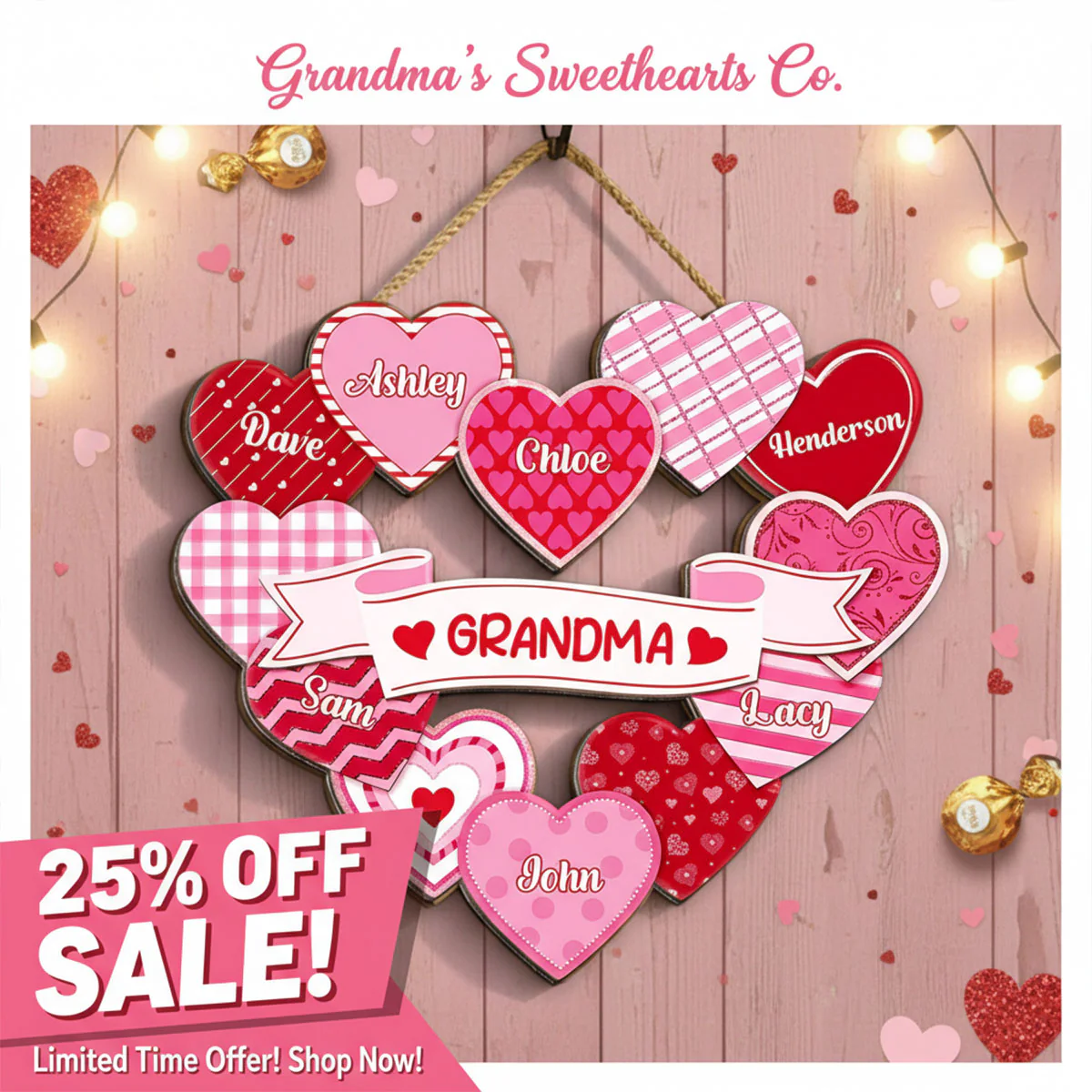 Grandma's Sweethearts Coquette Valentine's Day - Personalized Door Hanger Sign - Image 6