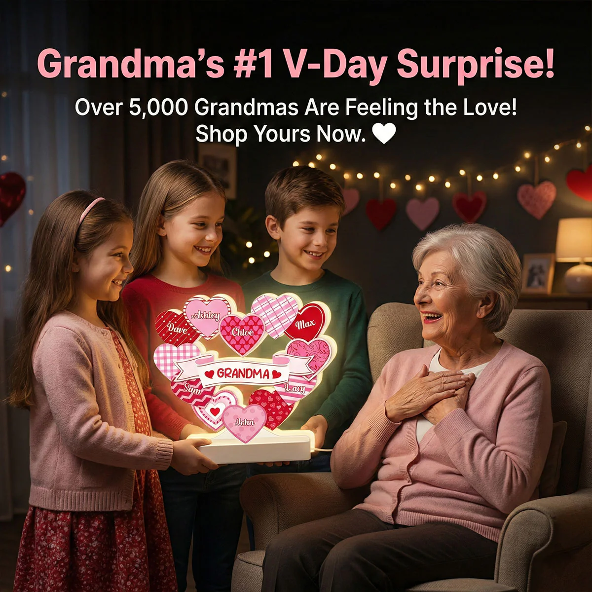Grandma's Sweethearts Coquette Valentine's Day - Personalized Light Box - Home Decor Gift For Grandma - Image 5