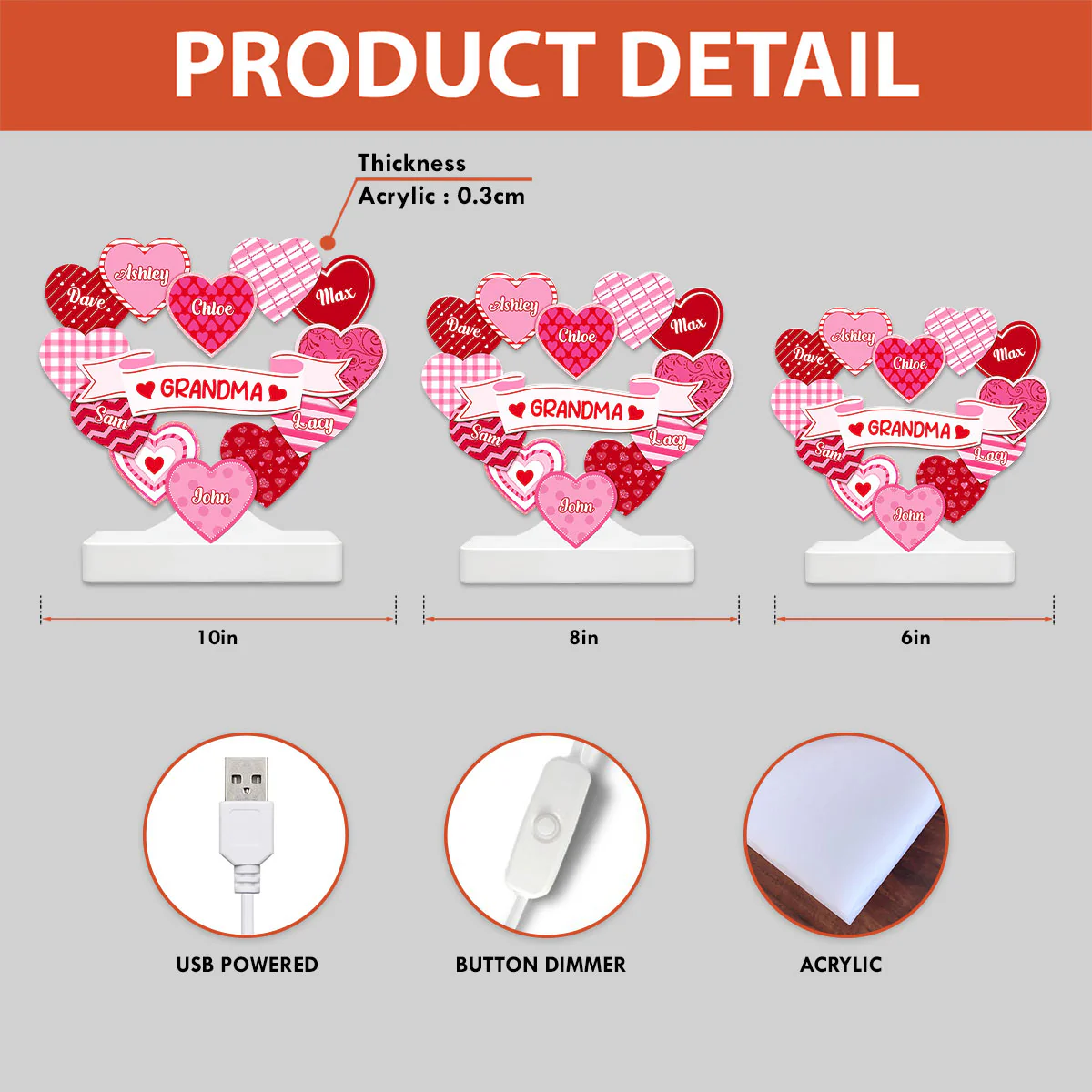 Grandma's Sweethearts Coquette Valentine's Day - Personalized Light Box - Home Decor Gift For Grandma - Image 6