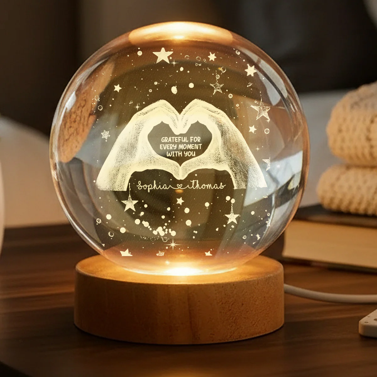 Grateful For Every Moment With You - Personalized Crystal Ball LED Night Light - Image 3