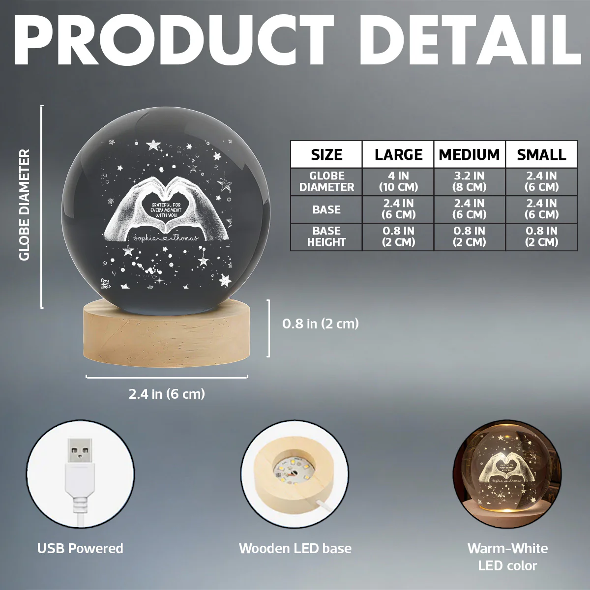 Grateful For Every Moment With You - Personalized Crystal Ball LED Night Light - Image 7