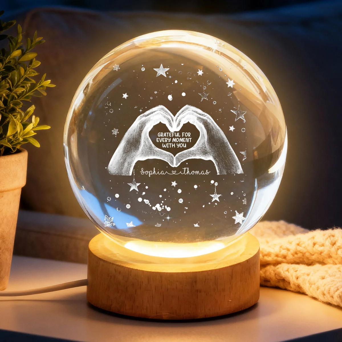 Grateful For Every Moment With You - Personalized Crystal Ball LED Night Light - Image 9