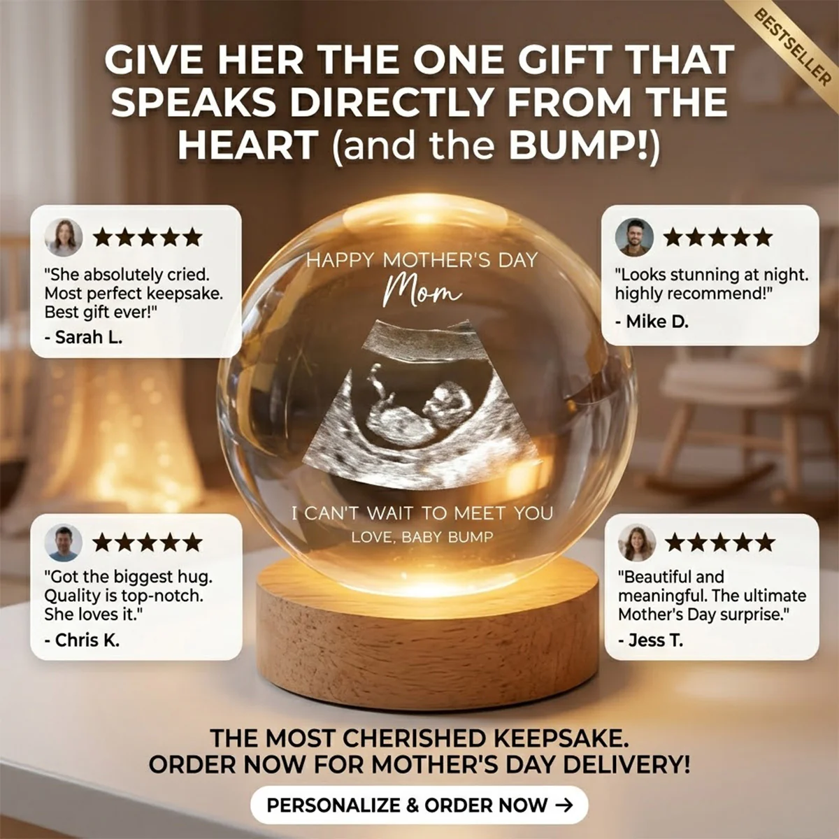 Happy Mother's Day From The Bump Custom Photo - Personalized Crystal Ball LED Night Light - First Mother's Day For Pregnancy Mom - Image 3