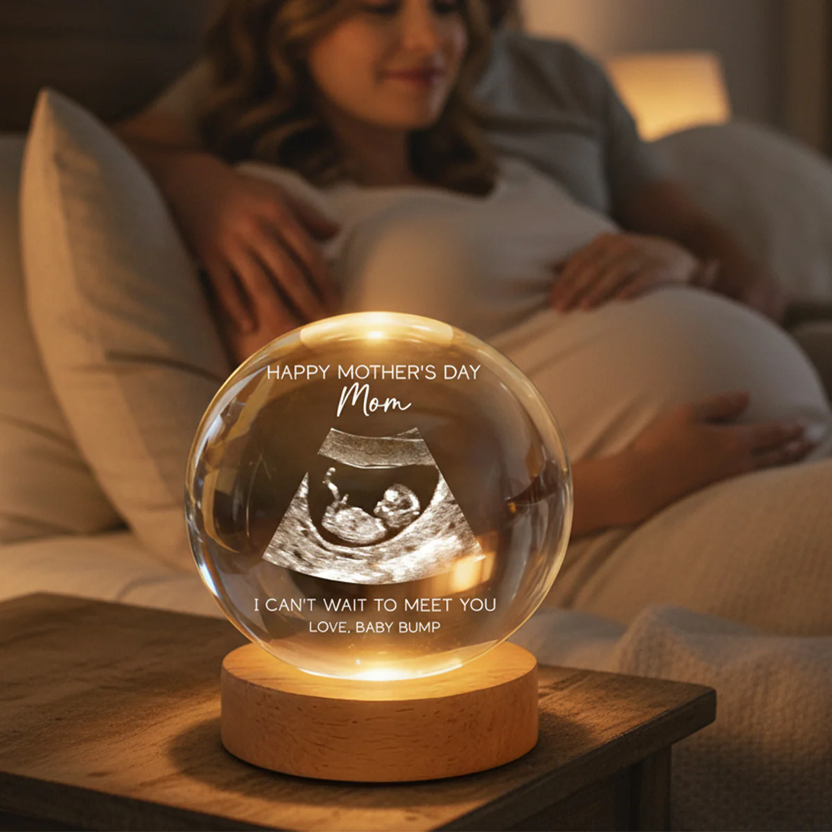 Happy Mother's Day From The Bump Custom Photo - Personalized Crystal Ball LED Night Light - First Mother's Day For Pregnancy Mom - Image 4