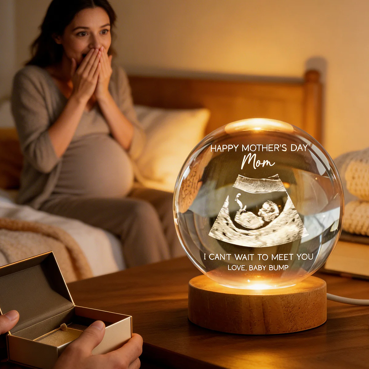 Happy Mother's Day From The Bump Custom Photo - Personalized Crystal Ball LED Night Light - First Mother's Day For Pregnancy Mom - Image 5