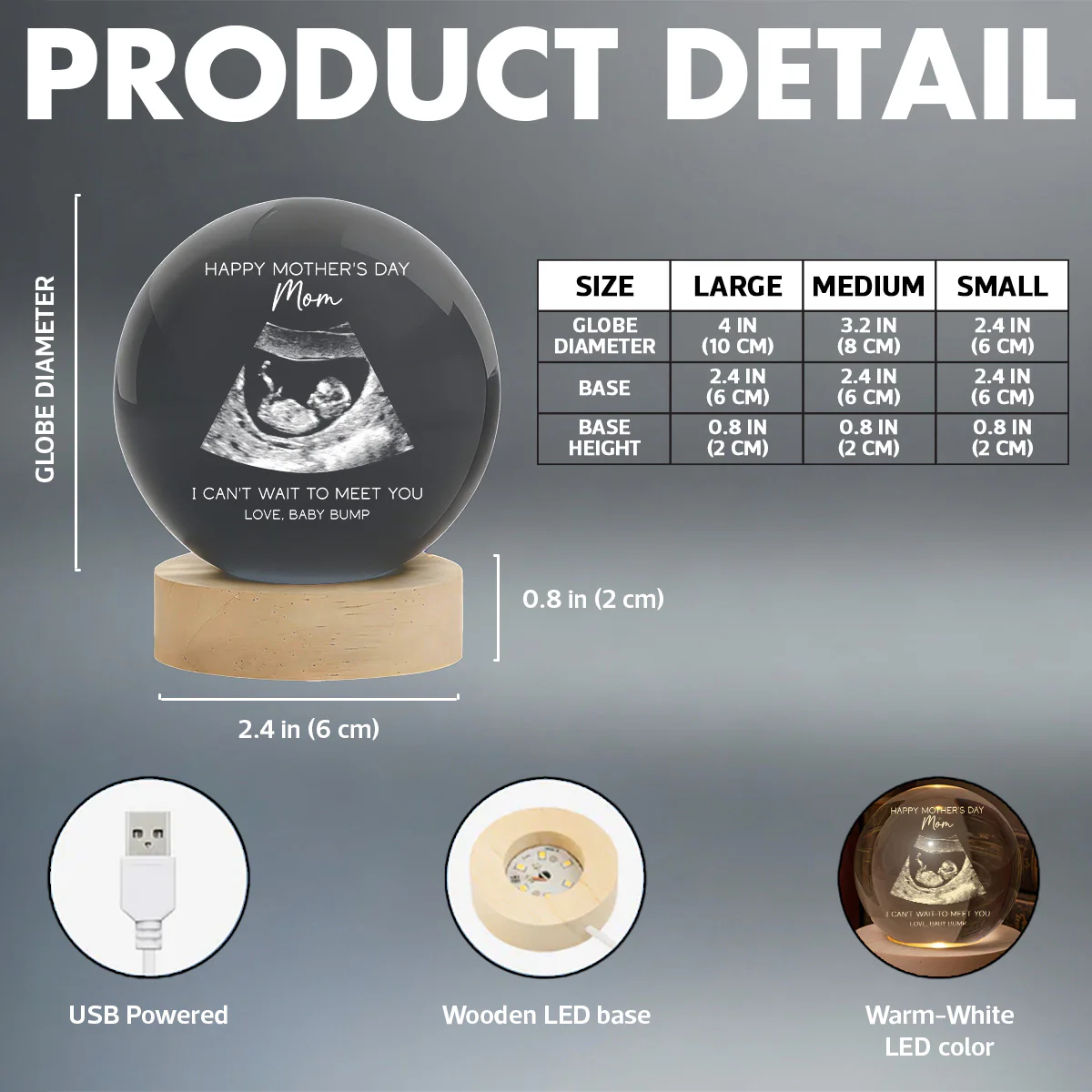 Happy Mother's Day From The Bump Custom Photo - Personalized Crystal Ball LED Night Light - First Mother's Day For Pregnancy Mom - Image 8