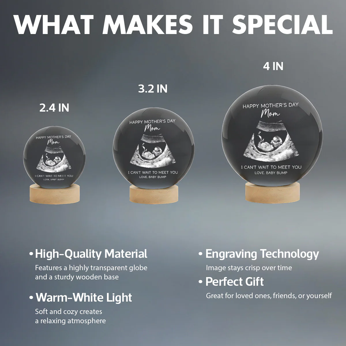 Happy Mother's Day From The Bump Custom Photo - Personalized Crystal Ball LED Night Light - First Mother's Day For Pregnancy Mom - Image 9