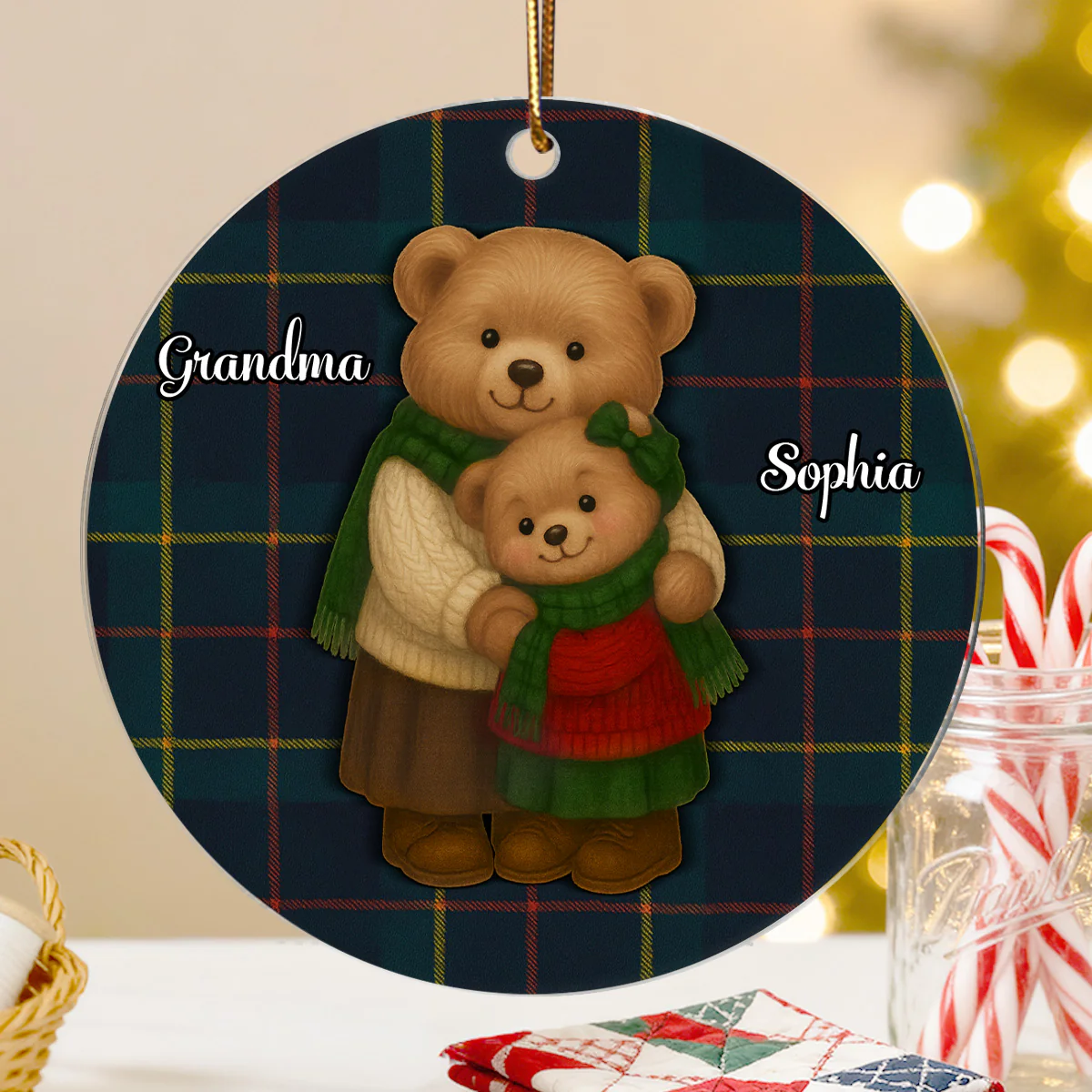 Heartwarming Teddy Bear Grandma Hugging Grandkid - Personalized Acrylic Ornament - Gift For Grandkids, Granddaughter, Grandson - Image 3