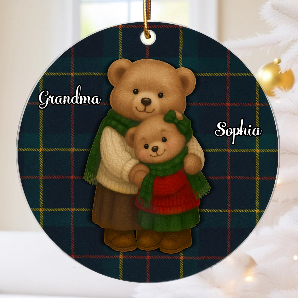 Heartwarming Teddy Bear Grandma Hugging Grandkid - Personalized Acrylic Ornament - Gift For Grandkids, Granddaughter, Grandson - Image 5