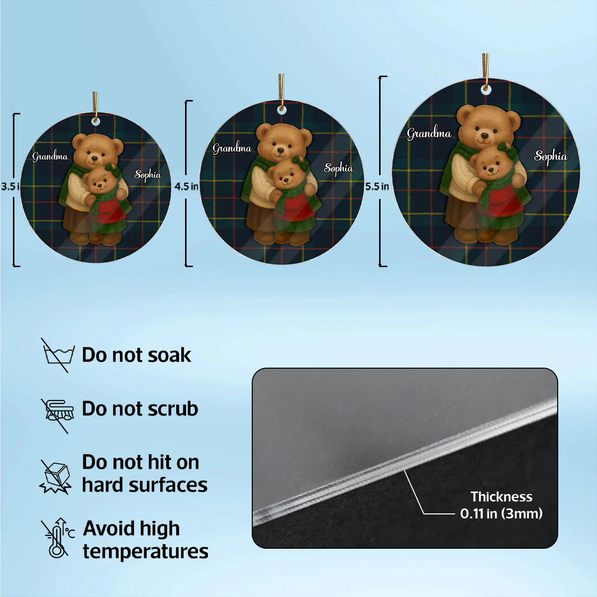 Heartwarming Teddy Bear Grandma Hugging Grandkid - Personalized Acrylic Ornament - Gift For Grandkids, Granddaughter, Grandson - Image 7