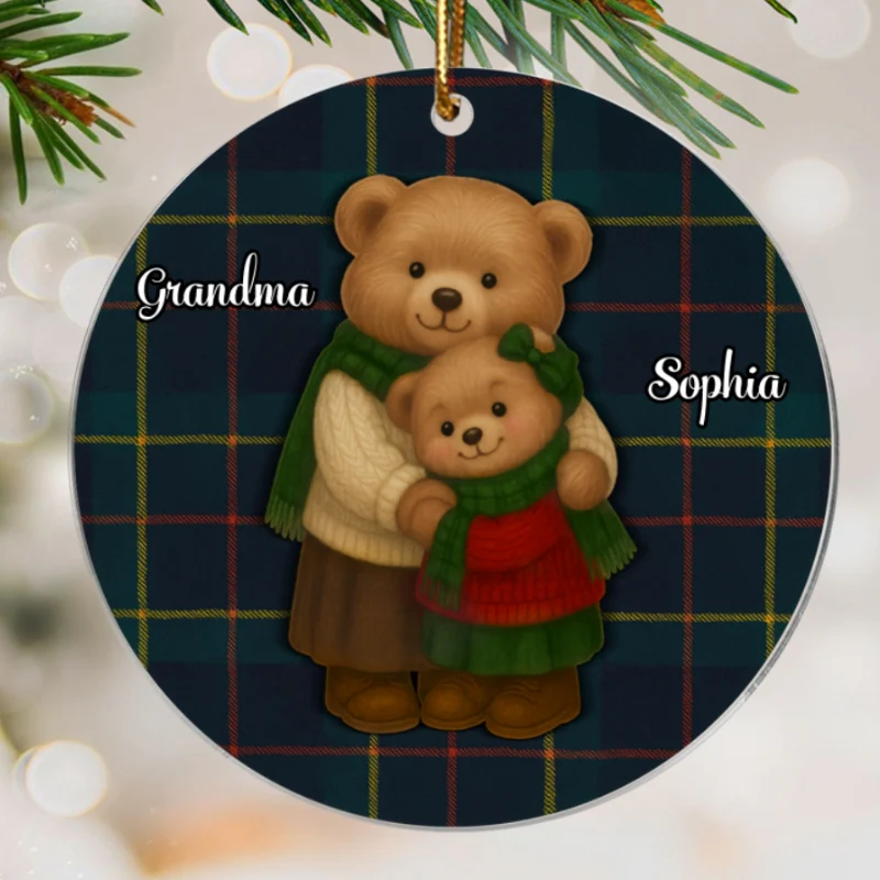 Heartwarming Teddy Bear Grandma Hugging Grandkid - Personalized Acrylic Ornament - Gift For Grandkids, Granddaughter, Grandson - Image 8