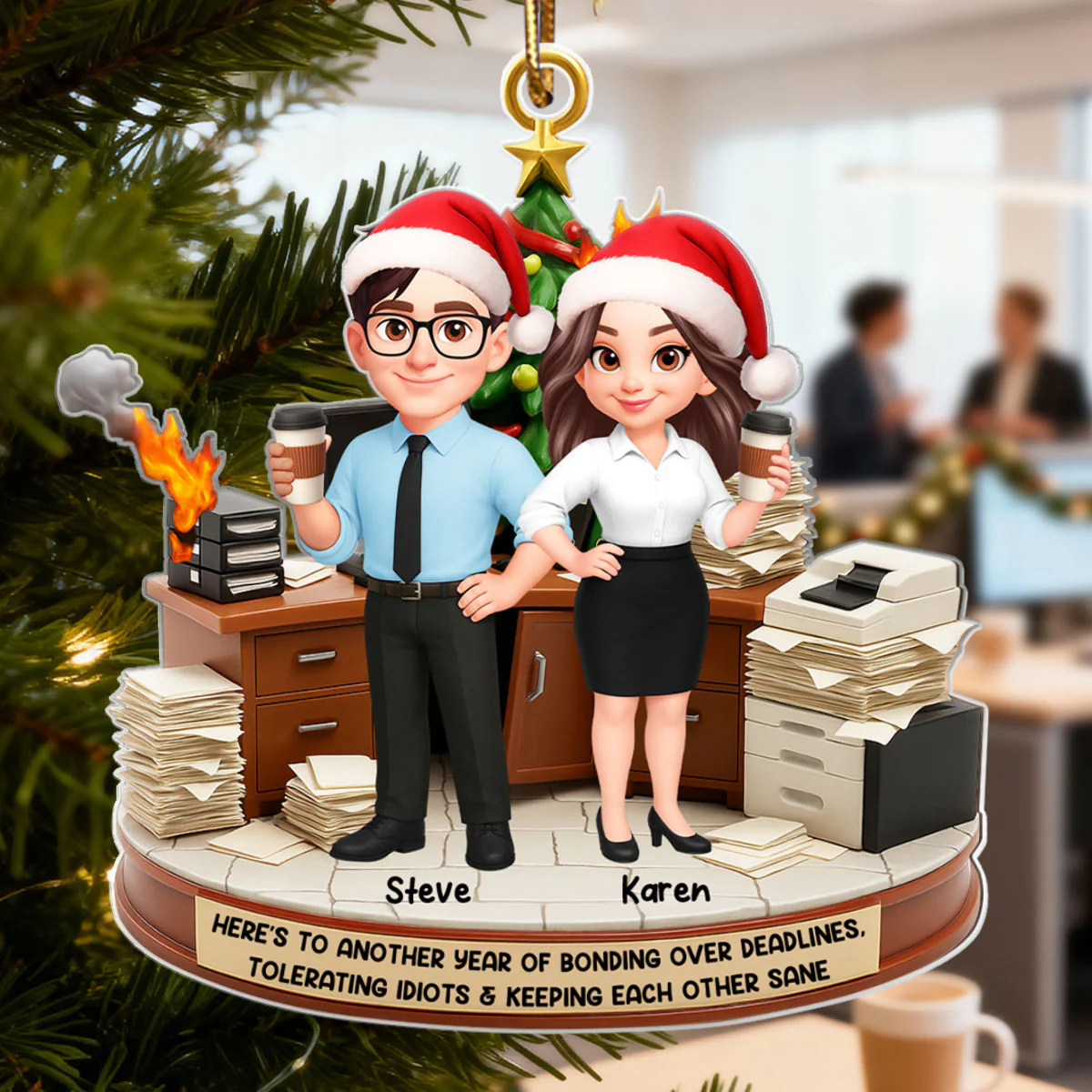 Here's to a Year Bonding over Deadlines - Personalized Acrylic Ornament - Funny Christmas Gift for Coworkers, White Elephant, Secret Santa Gift - Image 4