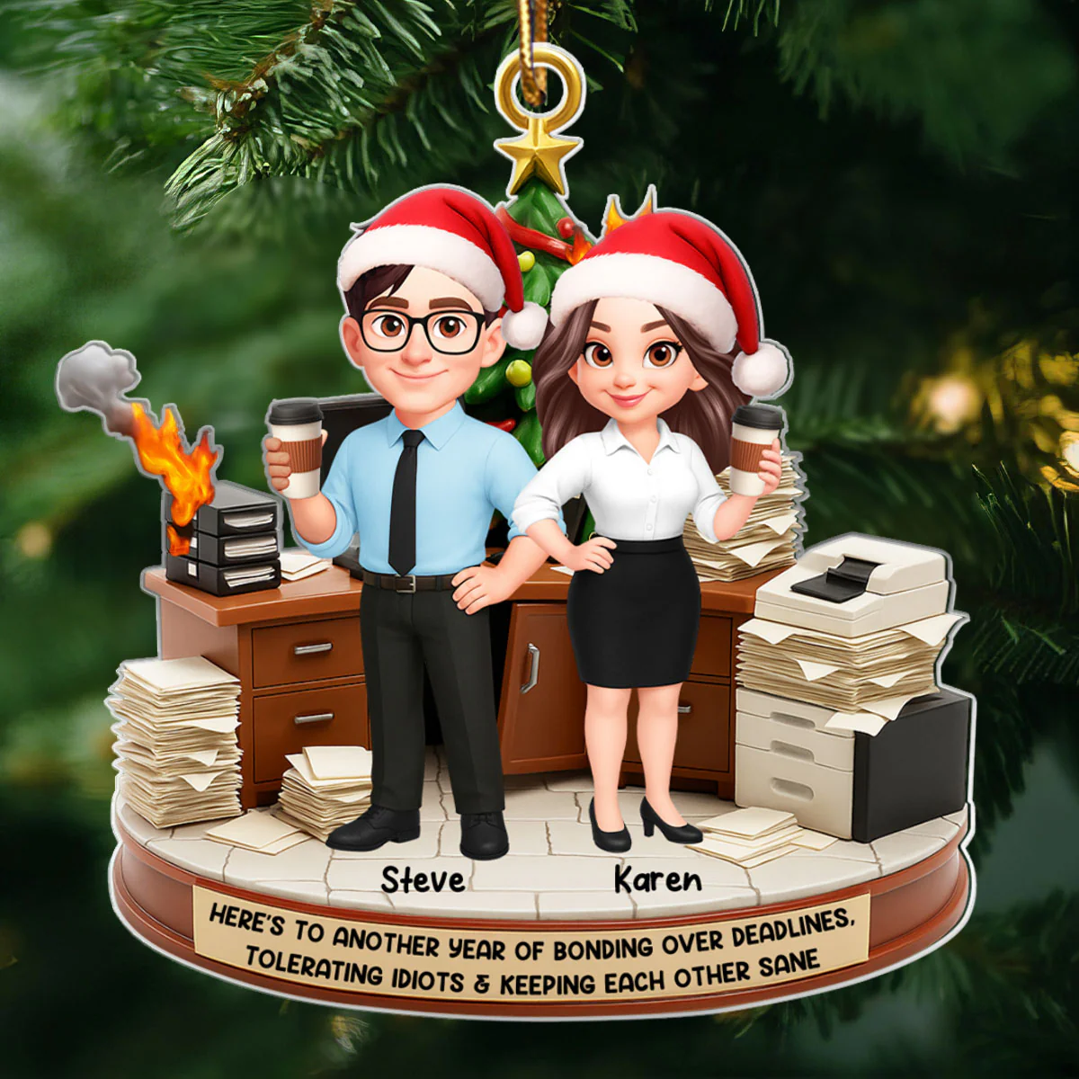 Here's to a Year Bonding over Deadlines - Personalized Acrylic Ornament - Funny Christmas Gift for Coworkers, White Elephant, Secret Santa Gift - Image 5