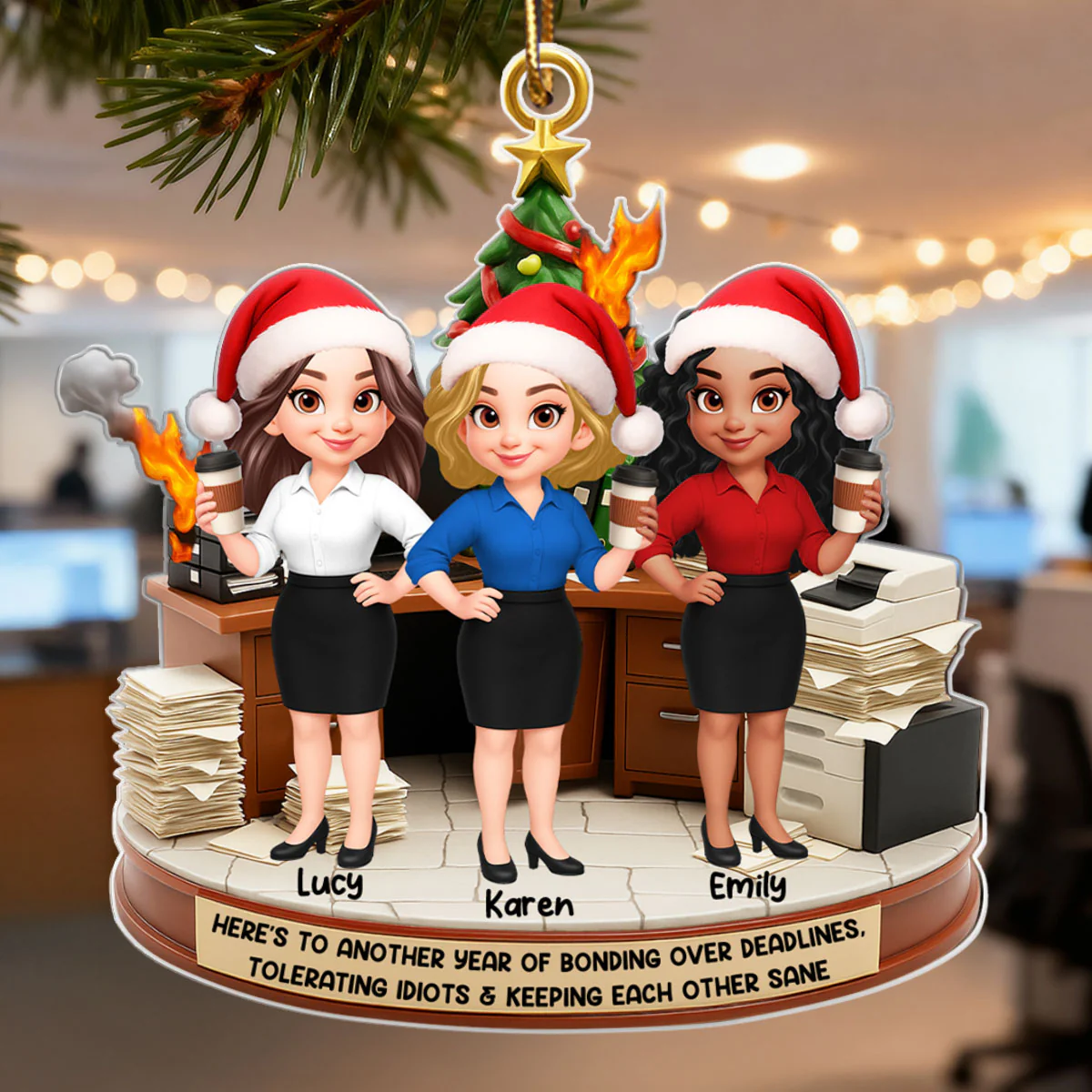 Here's to a Year Bonding over Deadlines - Personalized Acrylic Ornament - Funny Christmas Gift for Coworkers, White Elephant, Secret Santa Gift - Image 6