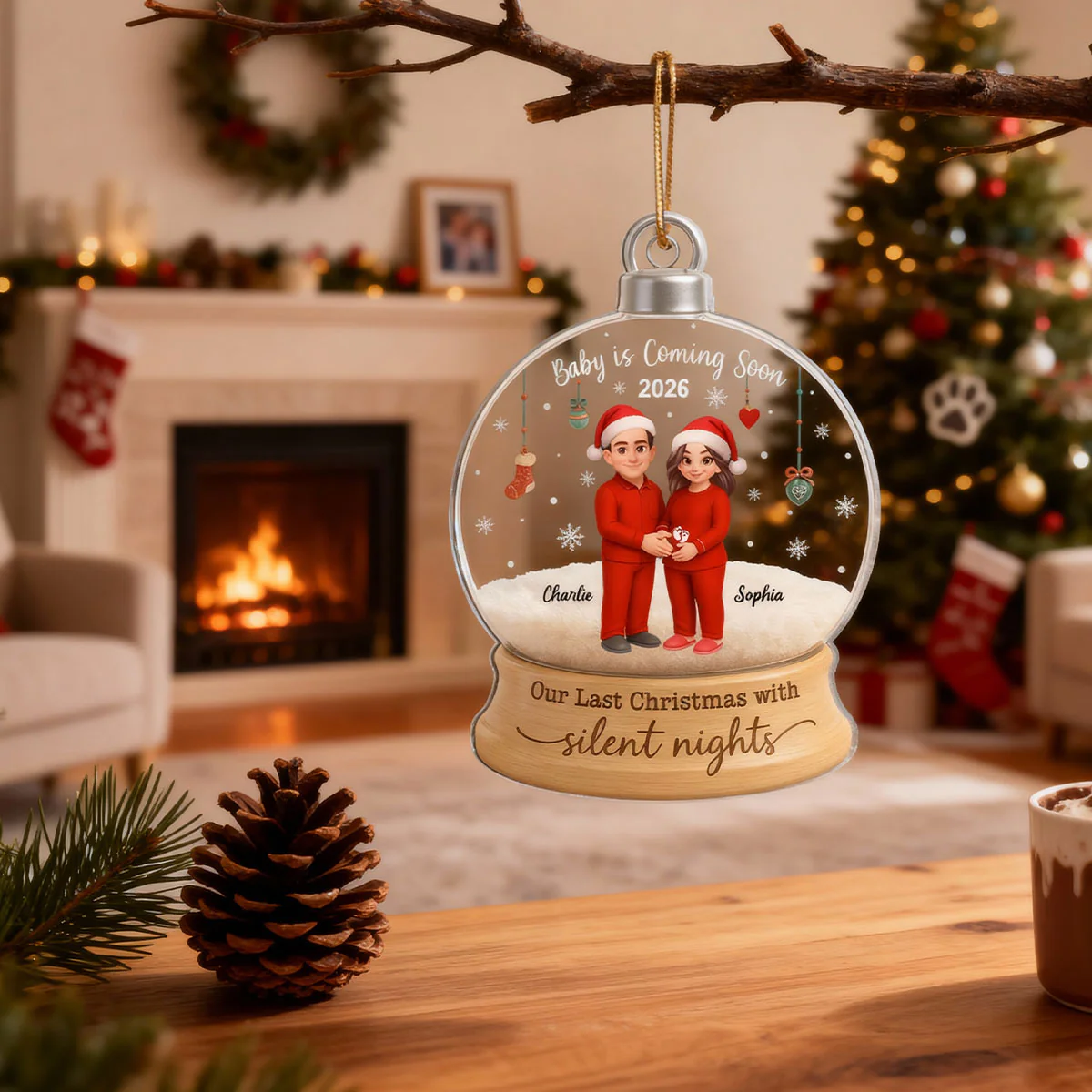 Last Christmas With Silent Nights Expecting Couple Parents-to-be - Personalized Acrylic Ornament - Image 6