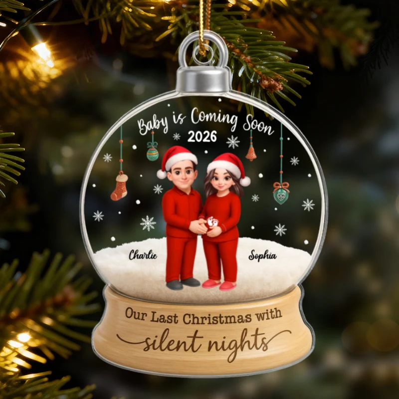 Last Christmas With Silent Nights Expecting Couple Parents-to-be - Personalized Acrylic Ornament - Image 8