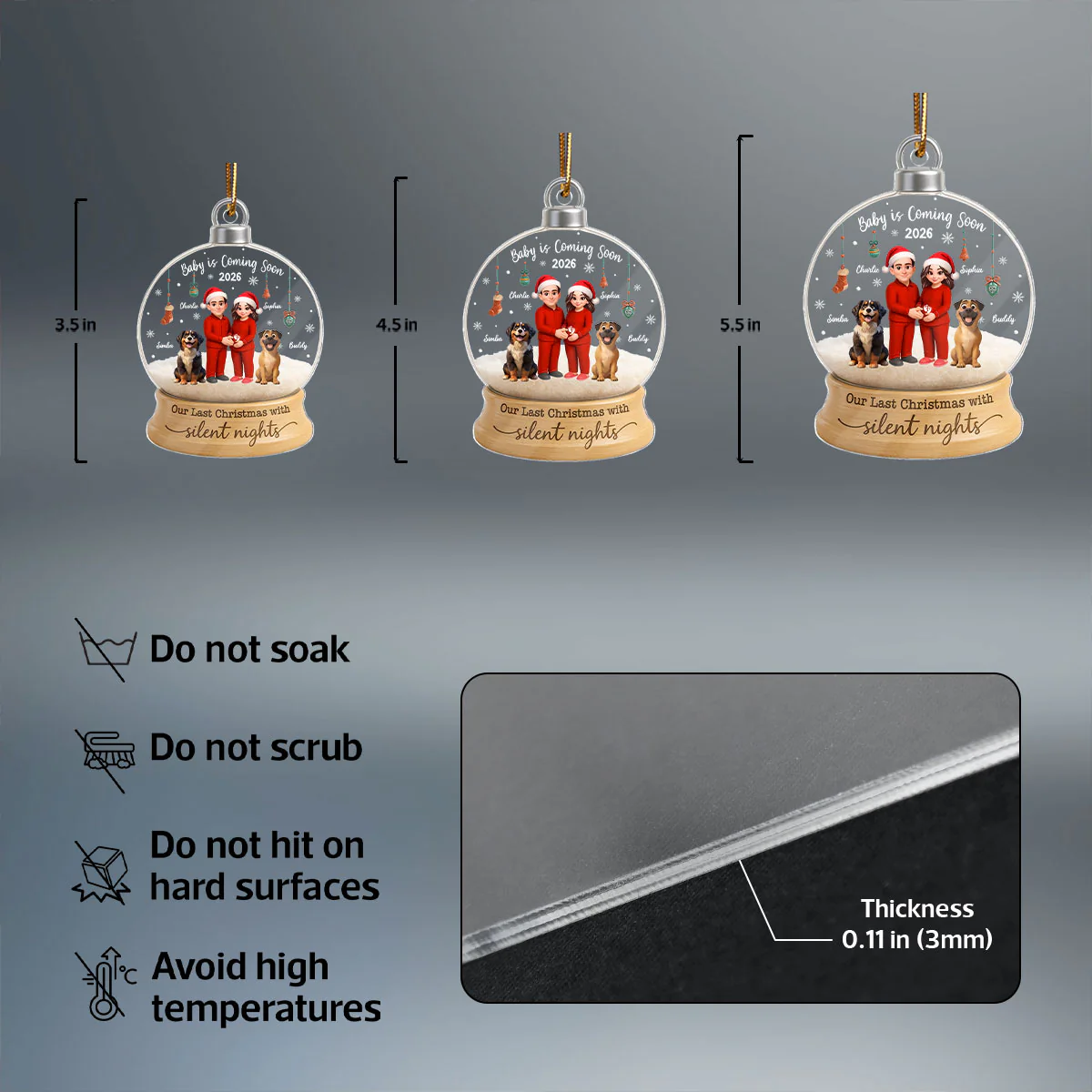 Last Christmas With Silent Nights Expecting Couple With Dog Cat - Personalized Acrylic Ornament - Image 7