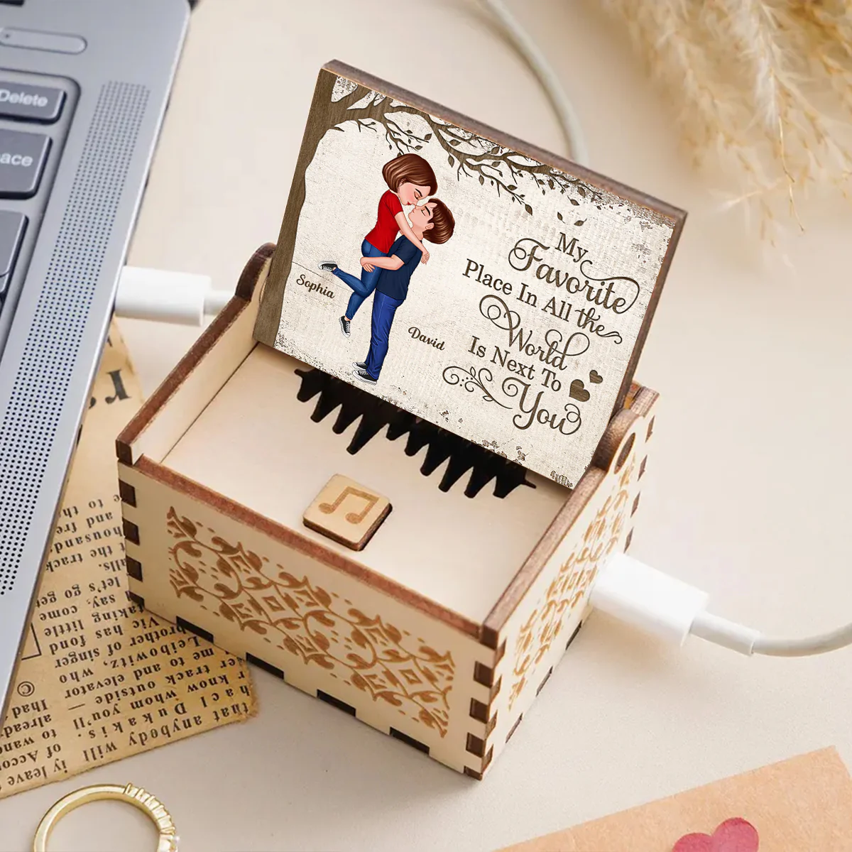 My Favorite Place is Next to You - Personalized Wooden Music Box - Heartfelt Valentine's Day Gift for Her, for Him - Image 3