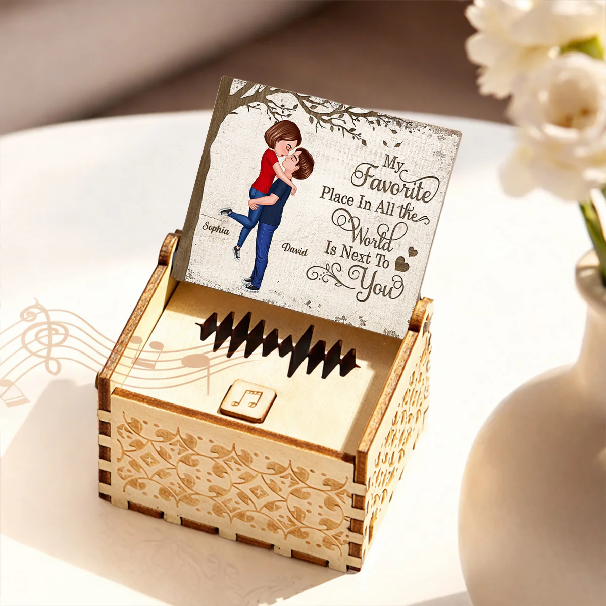 My Favorite Place is Next to You - Personalized Wooden Music Box - Heartfelt Valentine's Day Gift for Her, for Him - Image 5