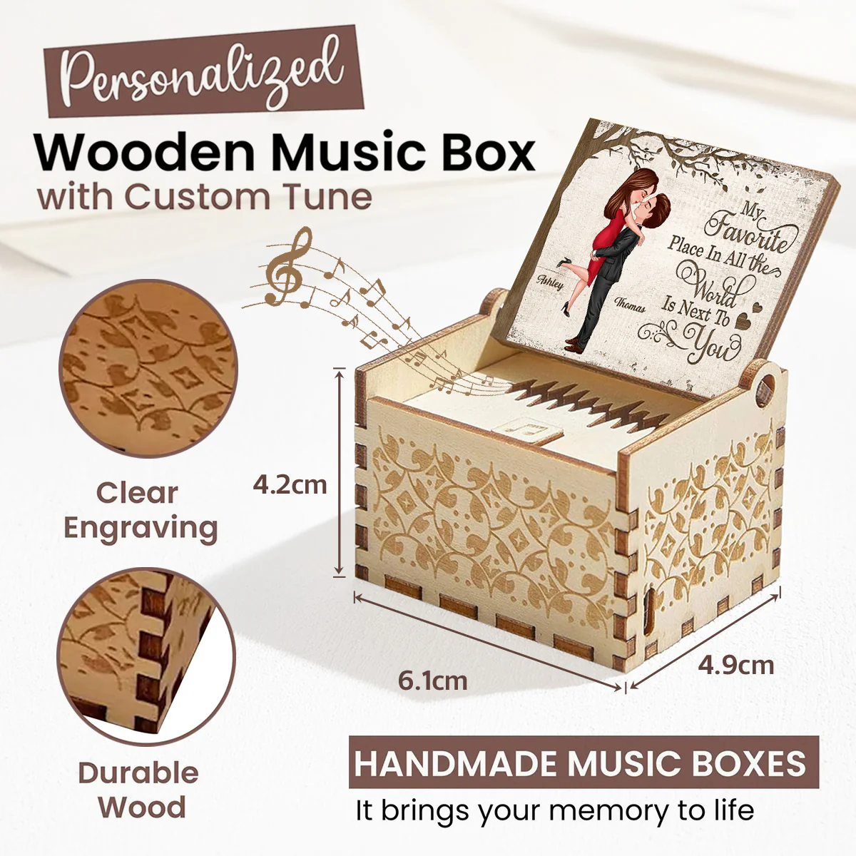 My Favorite Place is Next to You - Personalized Wooden Music Box - Heartfelt Valentine's Day Gift for Her, for Him - Image 7