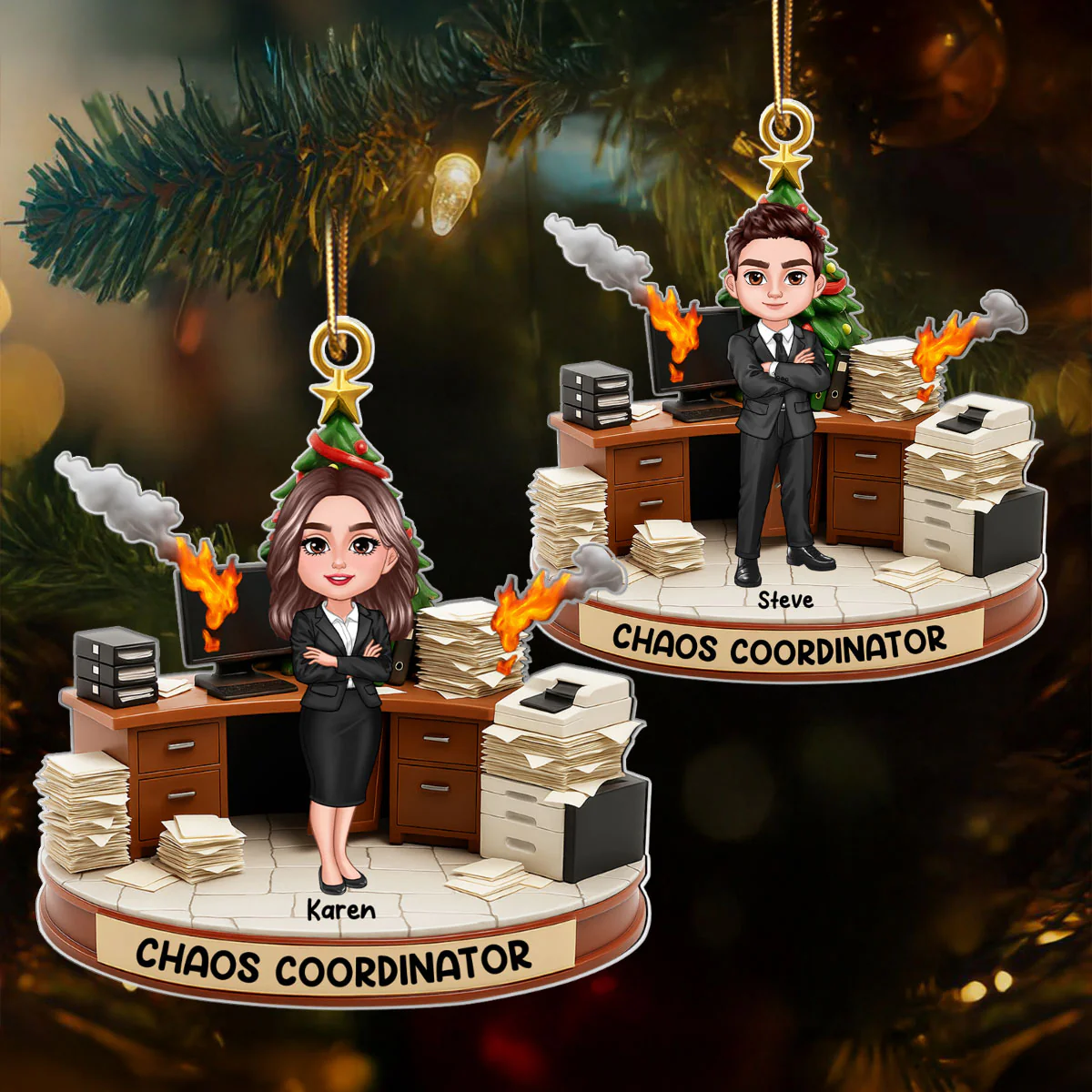 Office Chaos Coordinator - Personalized Acrylic Ornament - Funny Christmas Coworker Gift, White Elephant, Secret Santa Gift - Image 3