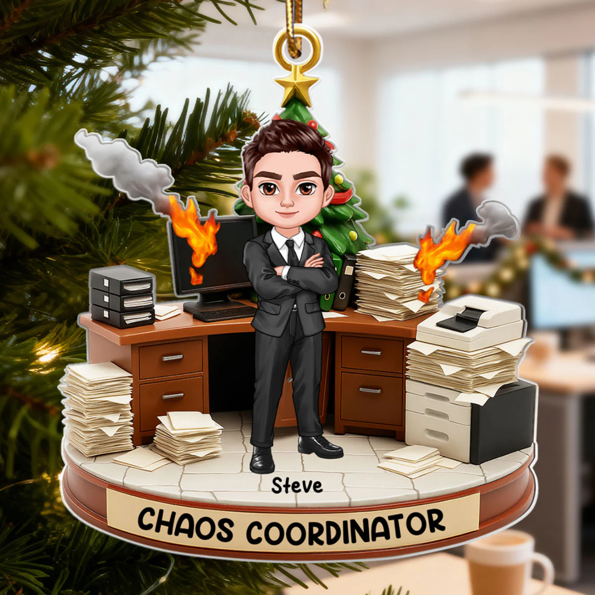 Office Chaos Coordinator - Personalized Acrylic Ornament - Funny Christmas Coworker Gift, White Elephant, Secret Santa Gift - Image 4