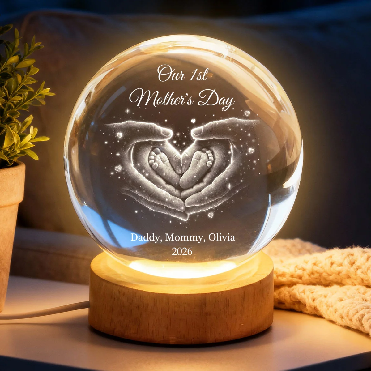 Our Family Heart Handprint - Personalized Crystal Ball LED Night Light - Sentimental Gift for Mom, Dad - Image 11