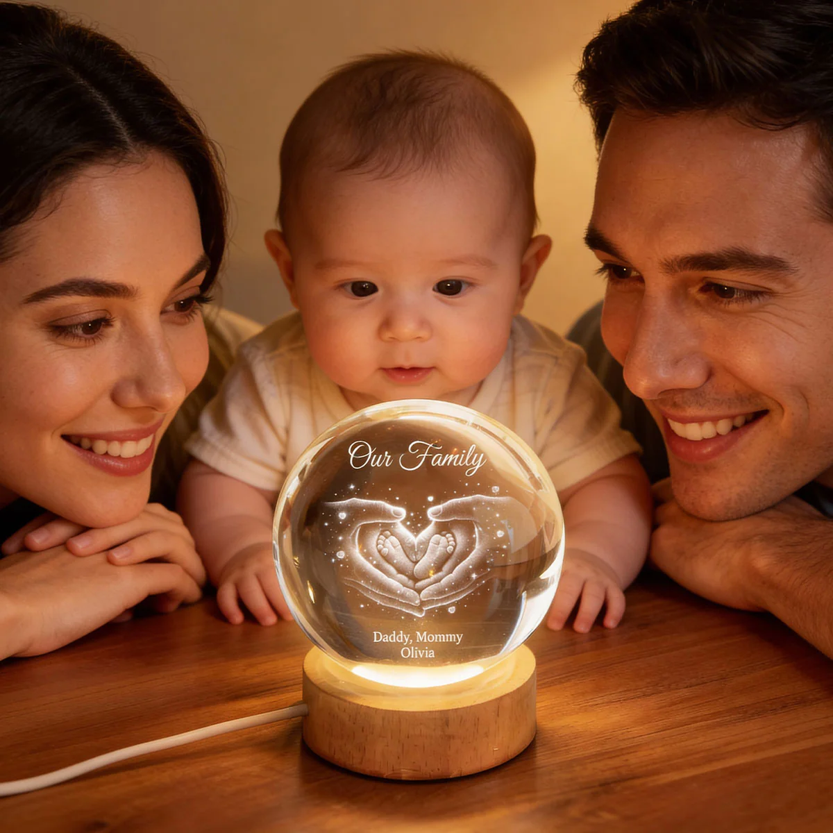 Our Family Heart Handprint - Personalized Crystal Ball LED Night Light - Sentimental Gift for Mom, Dad - Image 5