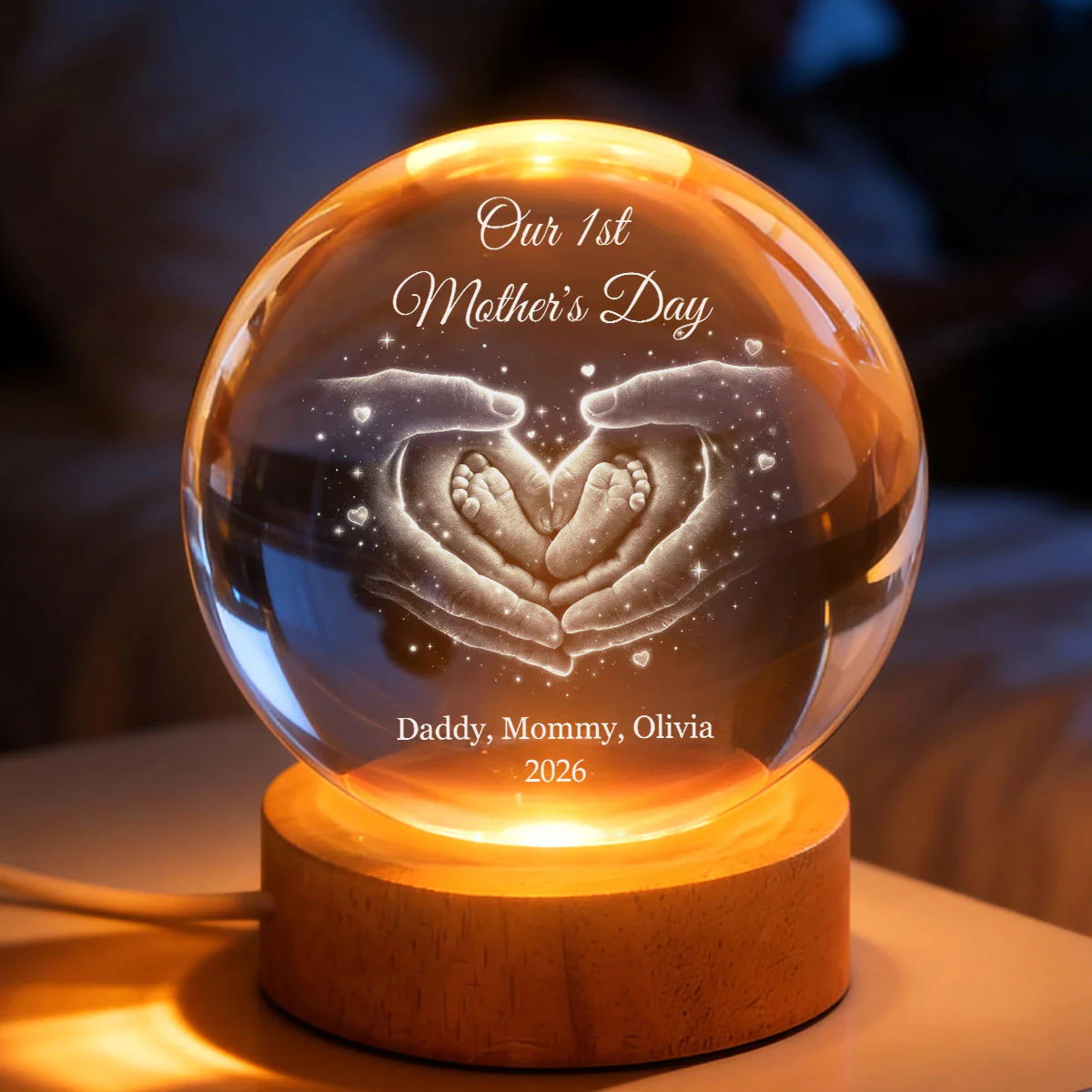Our Family Heart Handprint - Personalized Crystal Ball LED Night Light - Sentimental Gift for Mom, Dad - Image 6