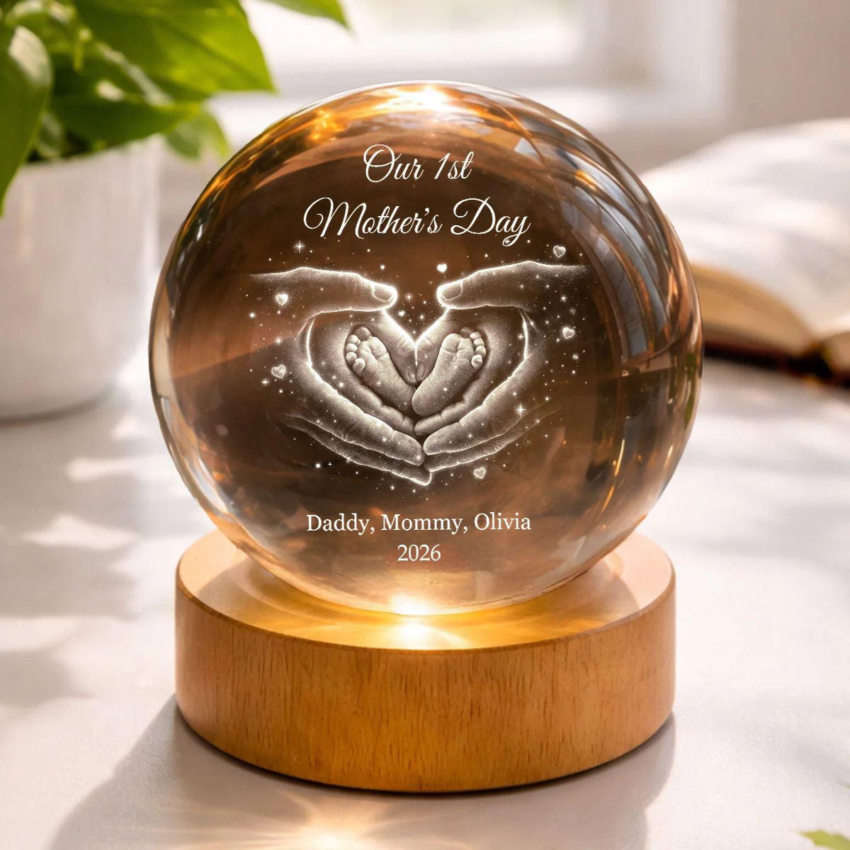 Our Family Heart Handprint - Personalized Crystal Ball LED Night Light - Sentimental Gift for Mom, Dad - Image 7