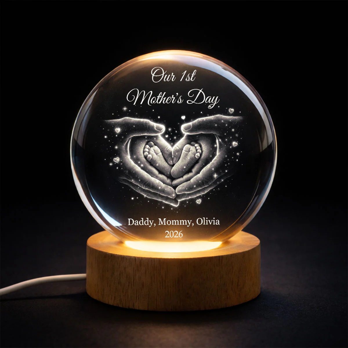 Our Family Heart Handprint - Personalized Crystal Ball LED Night Light - Sentimental Gift for Mom, Dad - Image 8