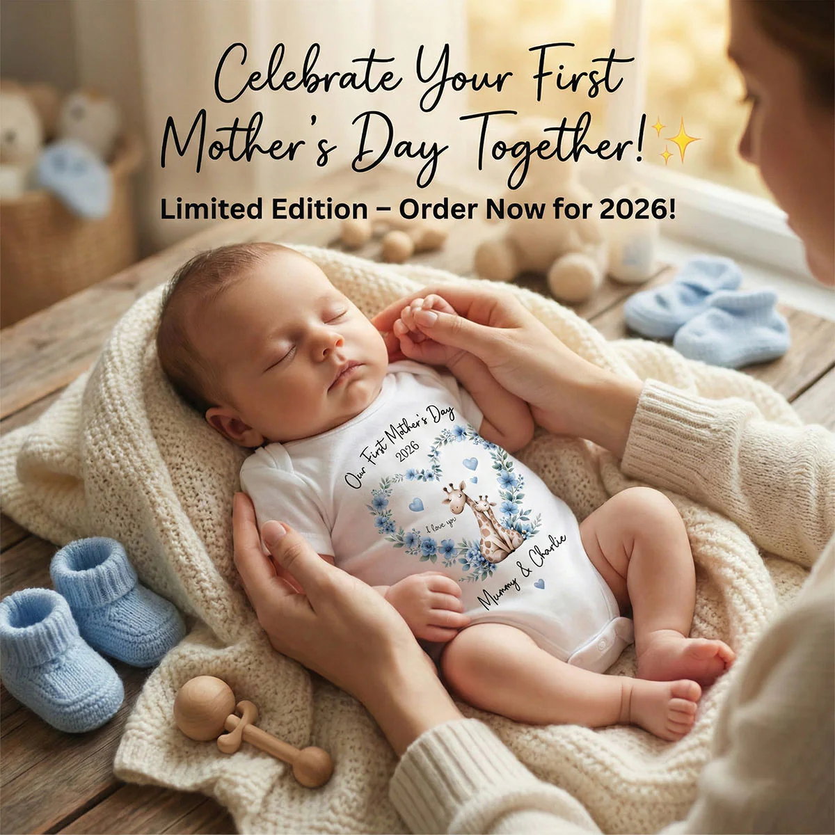 Our First Mother's Day Giraffe Mom And Baby - Personalised Onesie - First Mother's Day Baby Gift - Image 10