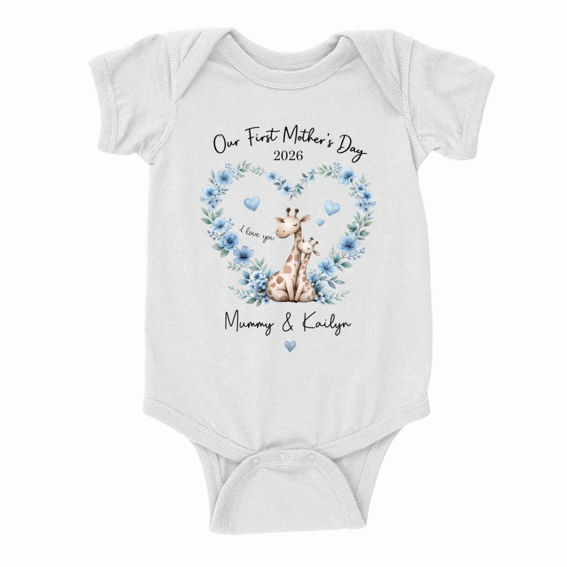 Our First Mother's Day Giraffe Mom And Baby - Personalised Onesie - First Mother's Day Baby Gift - Image 11