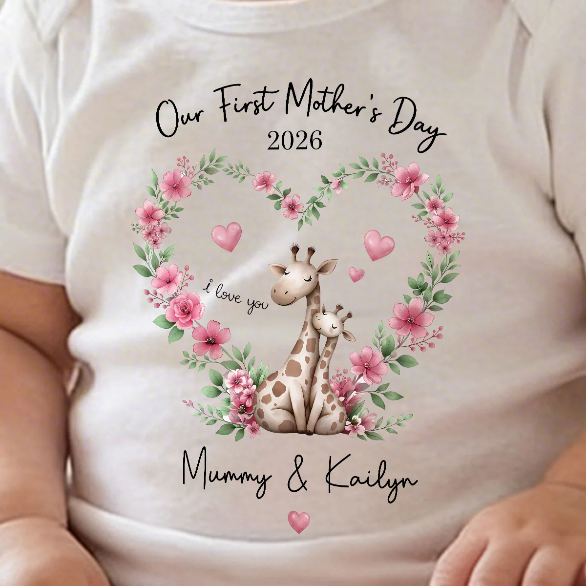 Our First Mother's Day Giraffe Mom And Baby - Personalised Onesie - First Mother's Day Baby Gift - Image 3