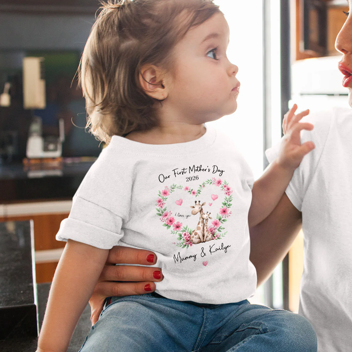 Our First Mother's Day Giraffe Mom And Baby - Personalised Onesie - First Mother's Day Baby Gift - Image 4