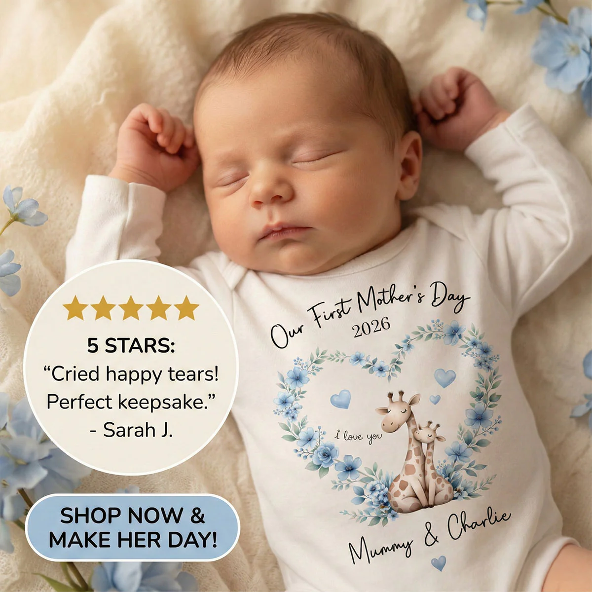 Our First Mother's Day Giraffe Mom And Baby - Personalised Onesie - First Mother's Day Baby Gift - Image 6