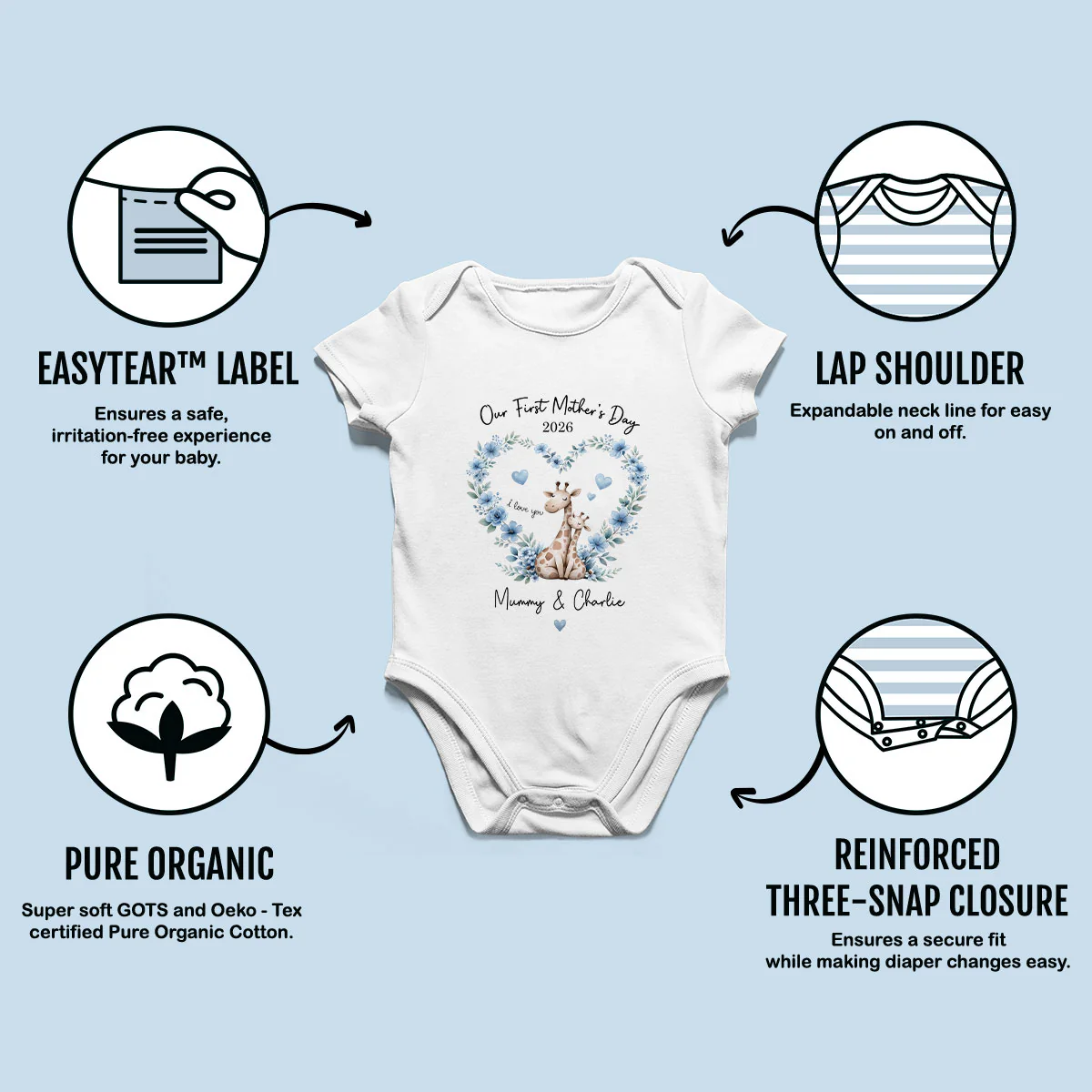 Our First Mother's Day Giraffe Mom And Baby - Personalised Onesie - First Mother's Day Baby Gift - Image 7