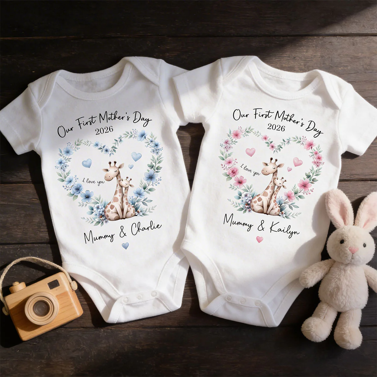 Our First Mother's Day Giraffe Mom And Baby - Personalised Onesie - First Mother's Day Baby Gift - Image 8