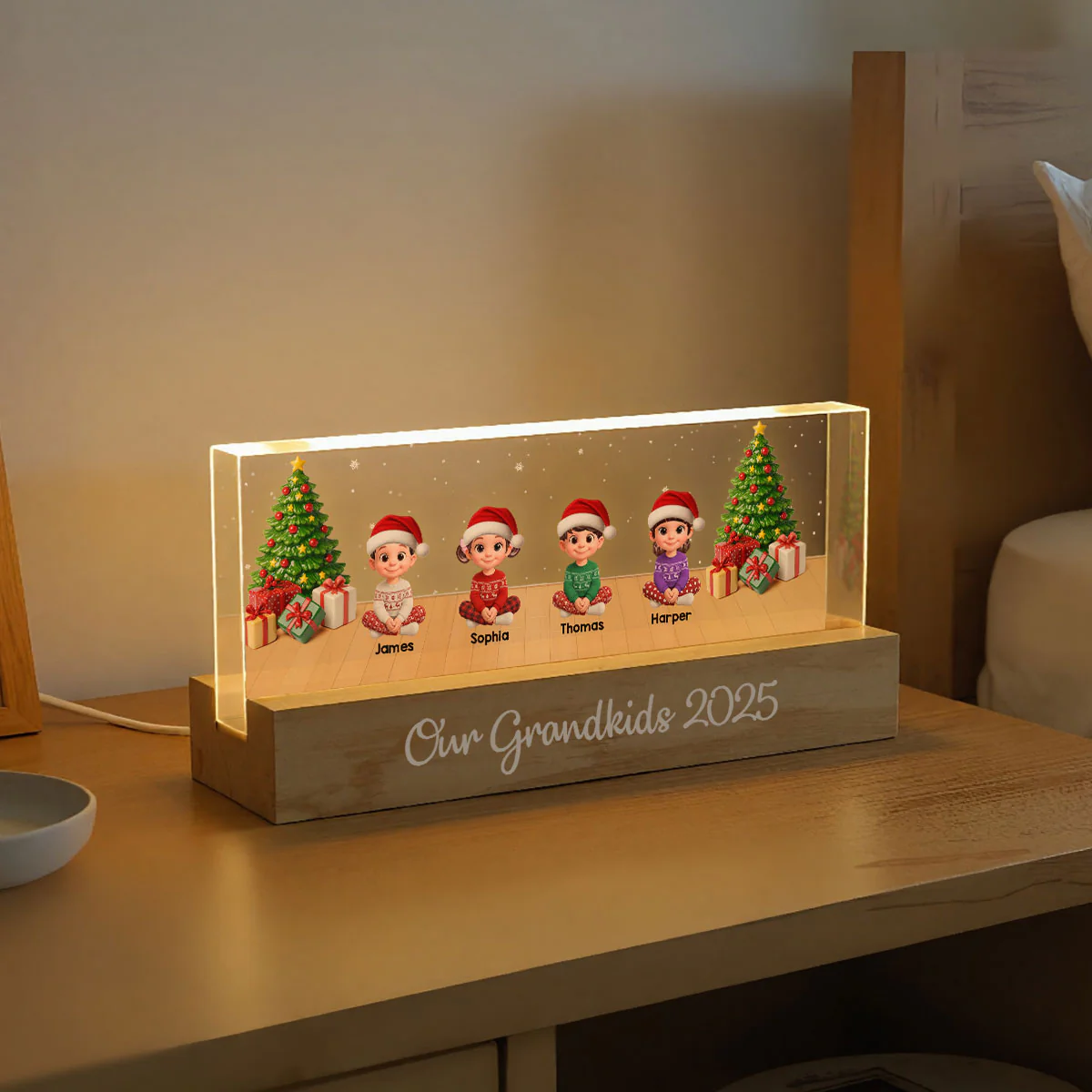 Our Grandkids Festive Christmas - Personalized Acrylic Block Plaque LED Night Light - Gift For Grandparents - Image 3