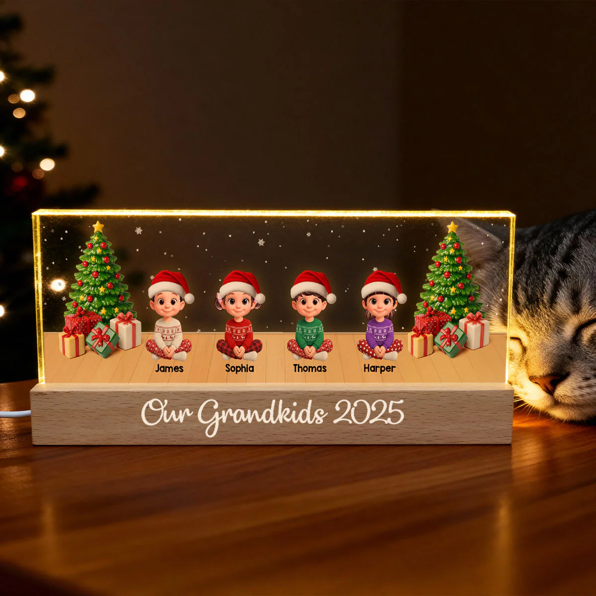 Our Grandkids Festive Christmas - Personalized Acrylic Block Plaque LED Night Light - Gift For Grandparents - Image 4