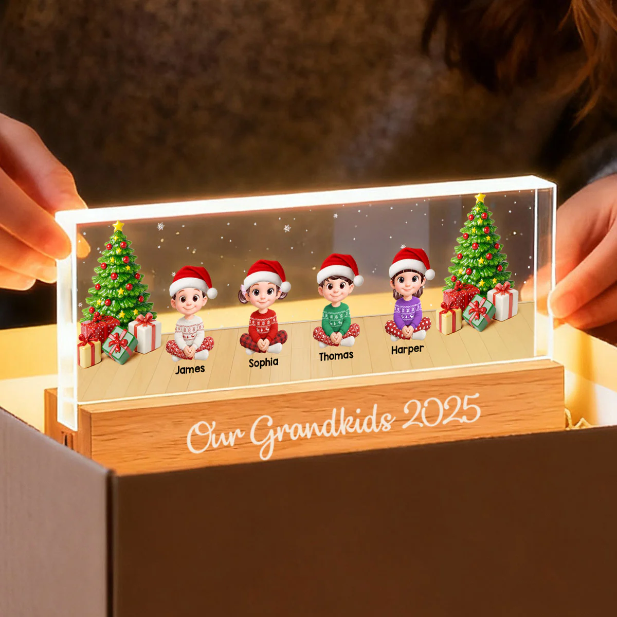 Our Grandkids Festive Christmas - Personalized Acrylic Block Plaque LED Night Light - Gift For Grandparents - Image 5