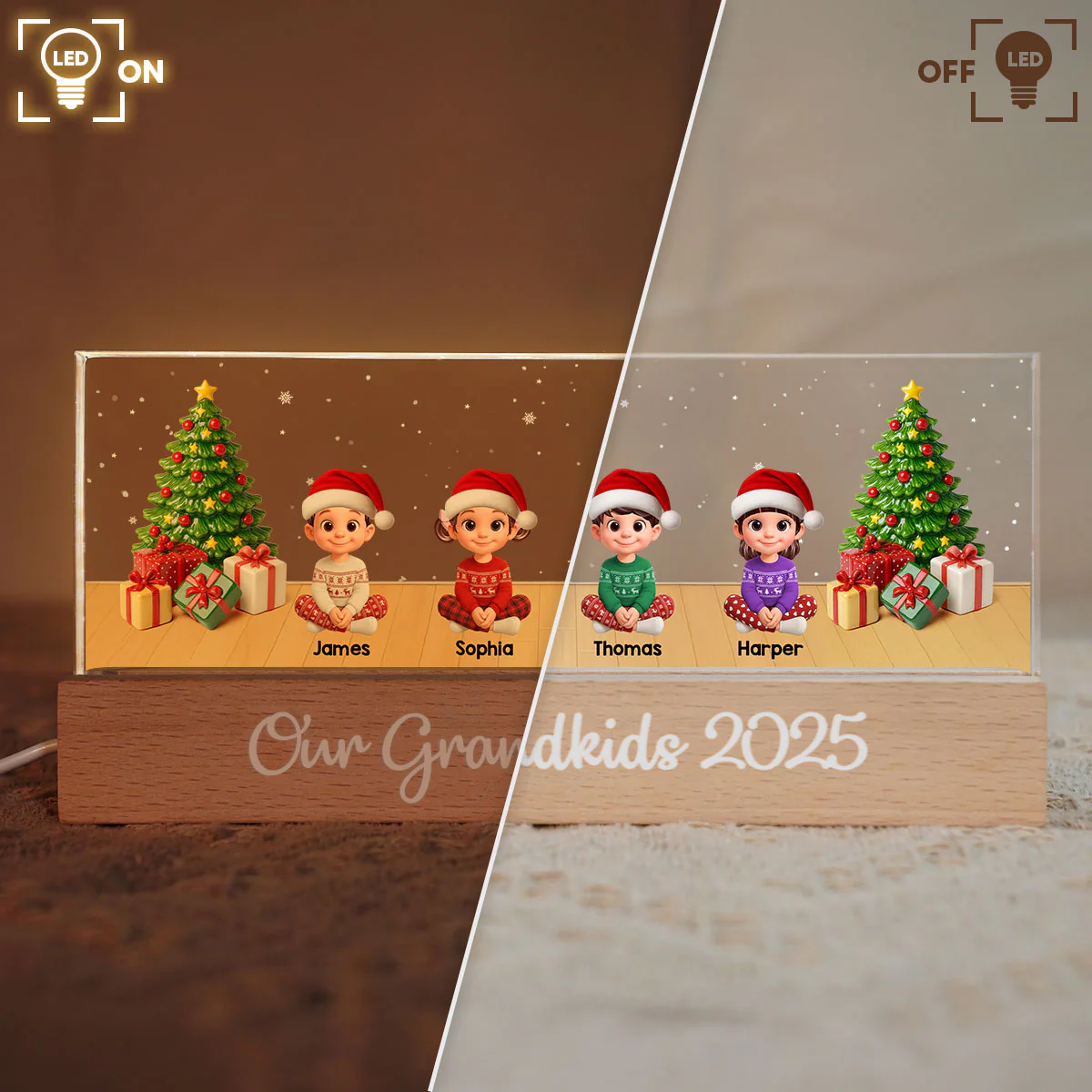 Our Grandkids Festive Christmas - Personalized Acrylic Block Plaque LED Night Light - Gift For Grandparents - Image 6
