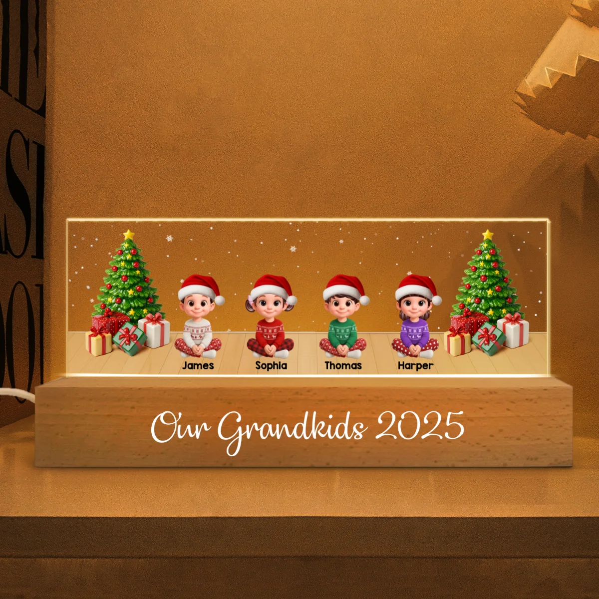 Our Grandkids Festive Christmas - Personalized Acrylic Block Plaque LED Night Light - Gift For Grandparents - Image 8