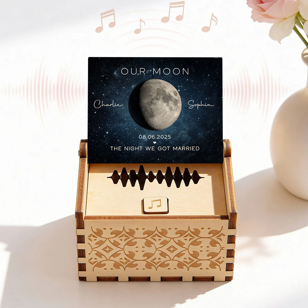 Our Moon Custom Moon Phase & Favorite Song - Personalized Wooden Music Box - Valentine's Day Gift For Him, Gift For Her - Image 10