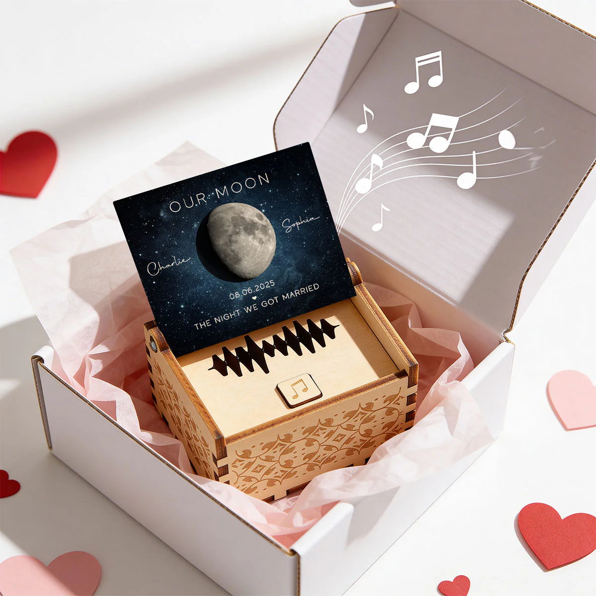 Our Moon Custom Moon Phase & Favorite Song - Personalized Wooden Music Box - Valentine's Day Gift For Him, Gift For Her - Image 11