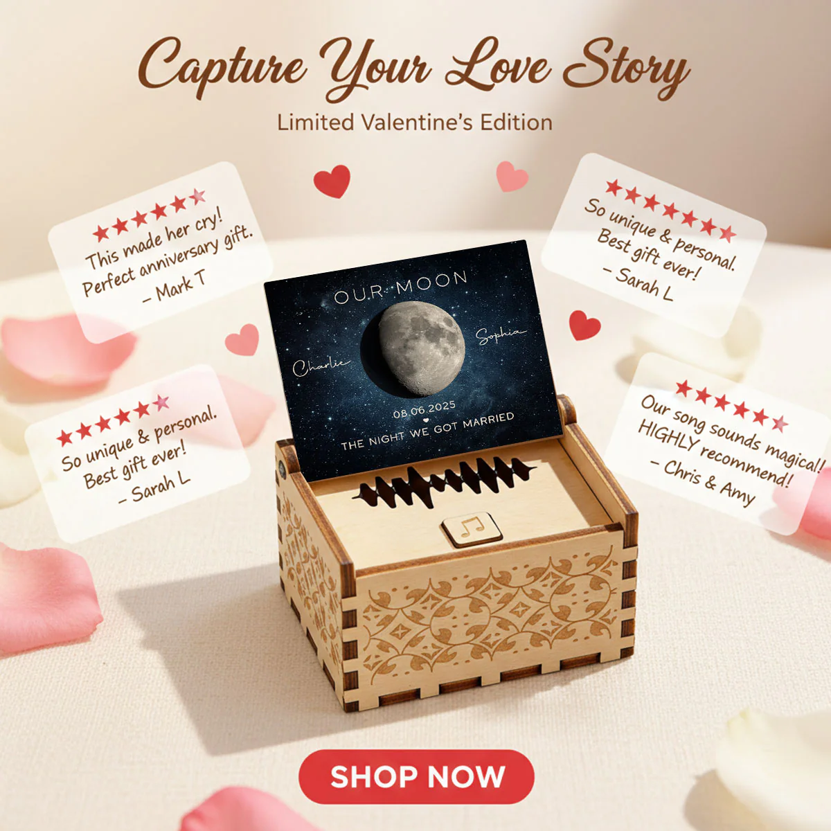 Our Moon Custom Moon Phase & Favorite Song - Personalized Wooden Music Box - Valentine's Day Gift For Him, Gift For Her - Image 12